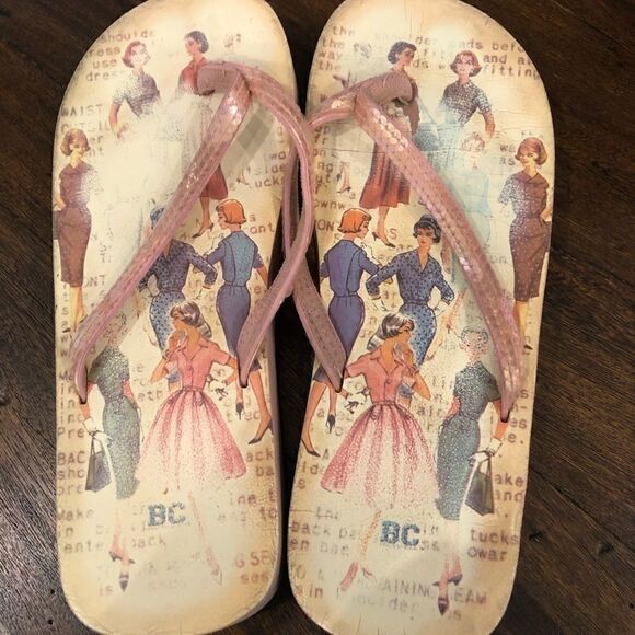 Light pink sequin retro flip flop sandals - Picture 1 of 2